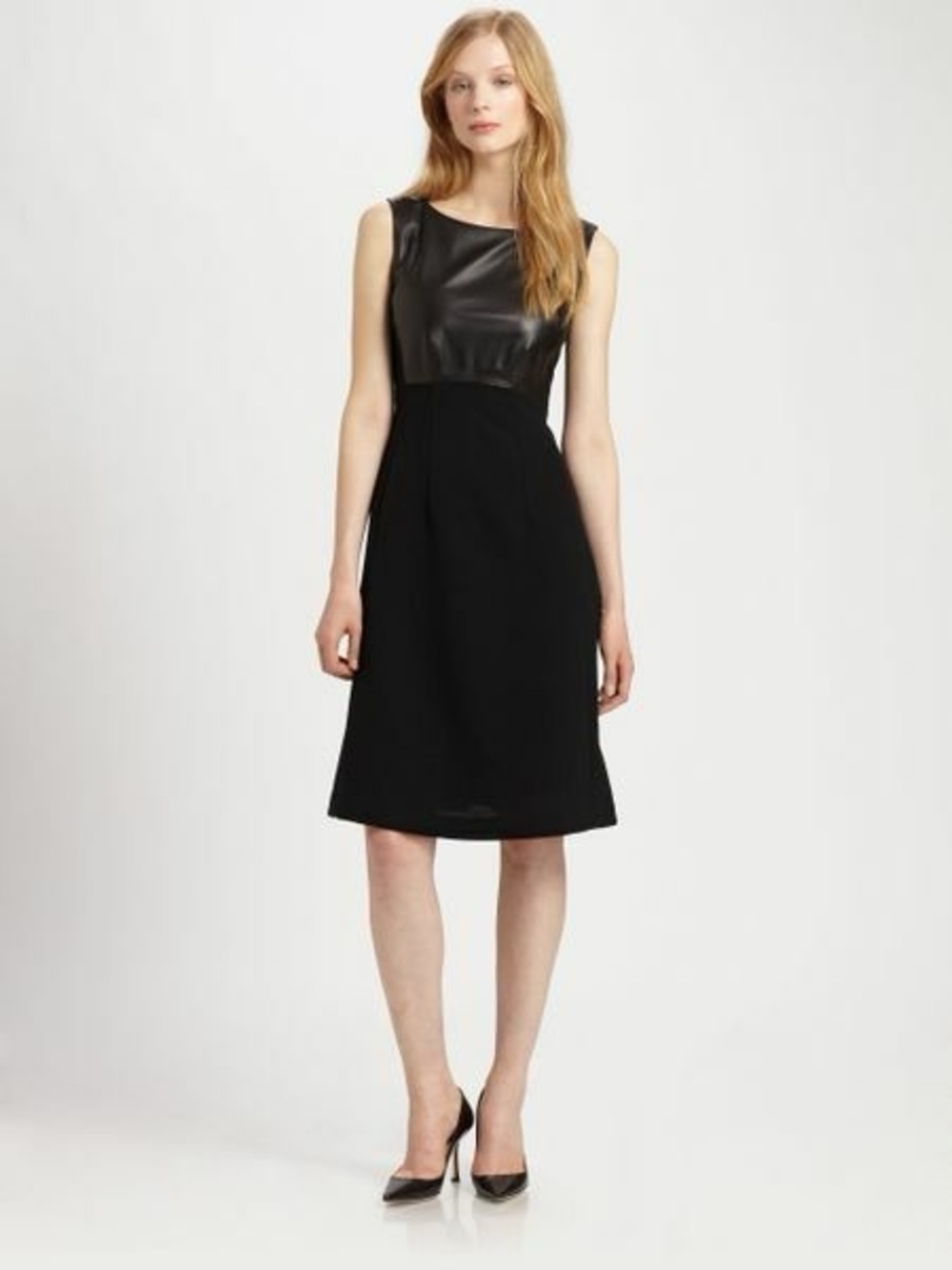 Lafayette 148 Black Virgin Wool Fit & Flare Contrast Bodice Dress Size 8
